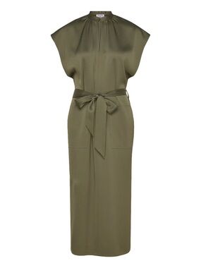 Filippa K Olive Green Satin-Finish Midi Dress - Size 36 (Fits Oversized) NWT